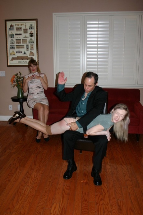 Leggy blonde Violet October has her bare ass spanked by Nikki Rouge's husband 63437846